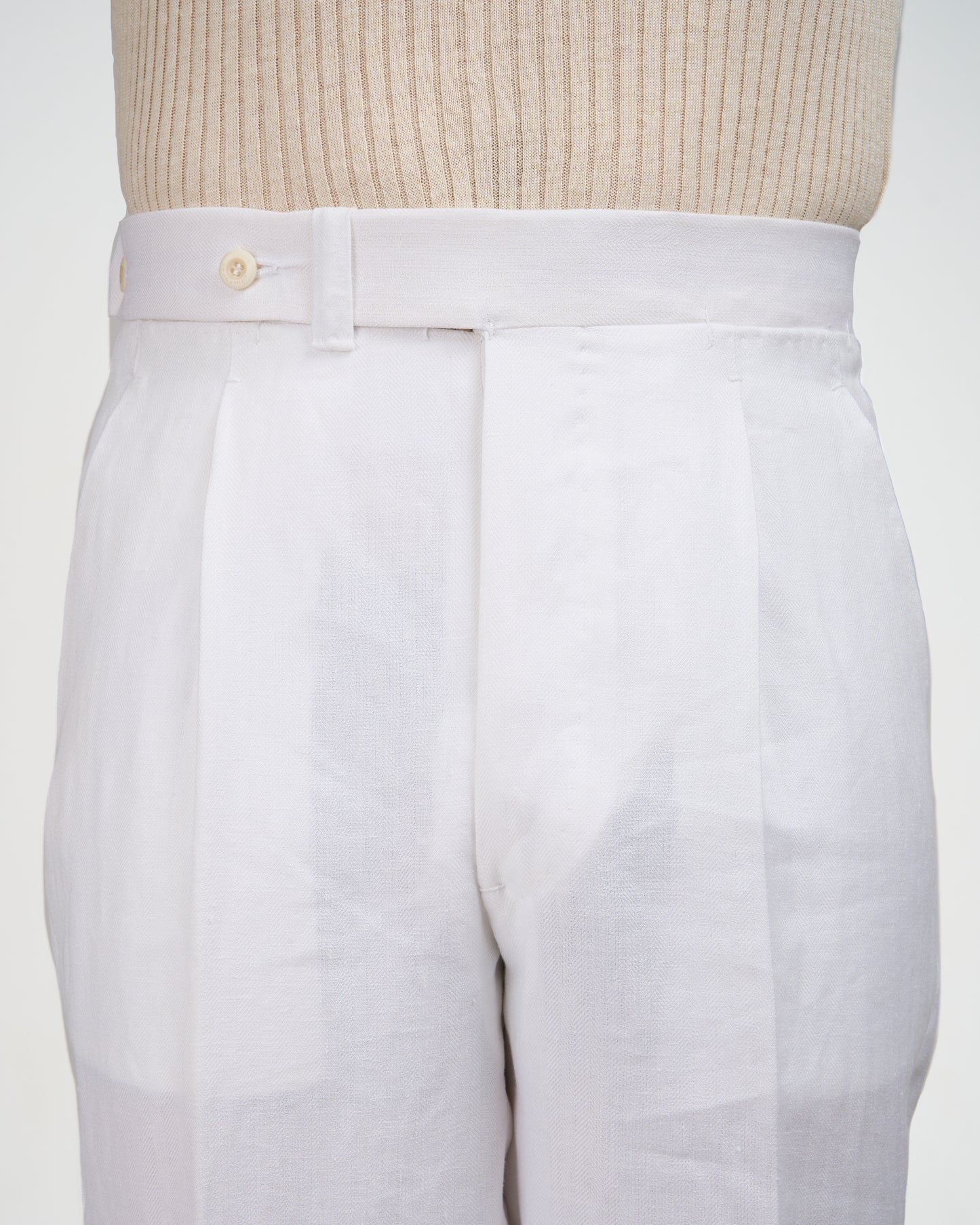 Herringbone linen trousers - Single pleat trousers - White