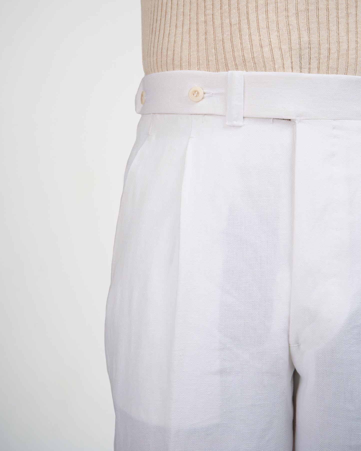 Herringbone linen trousers - Single pleat trousers - White