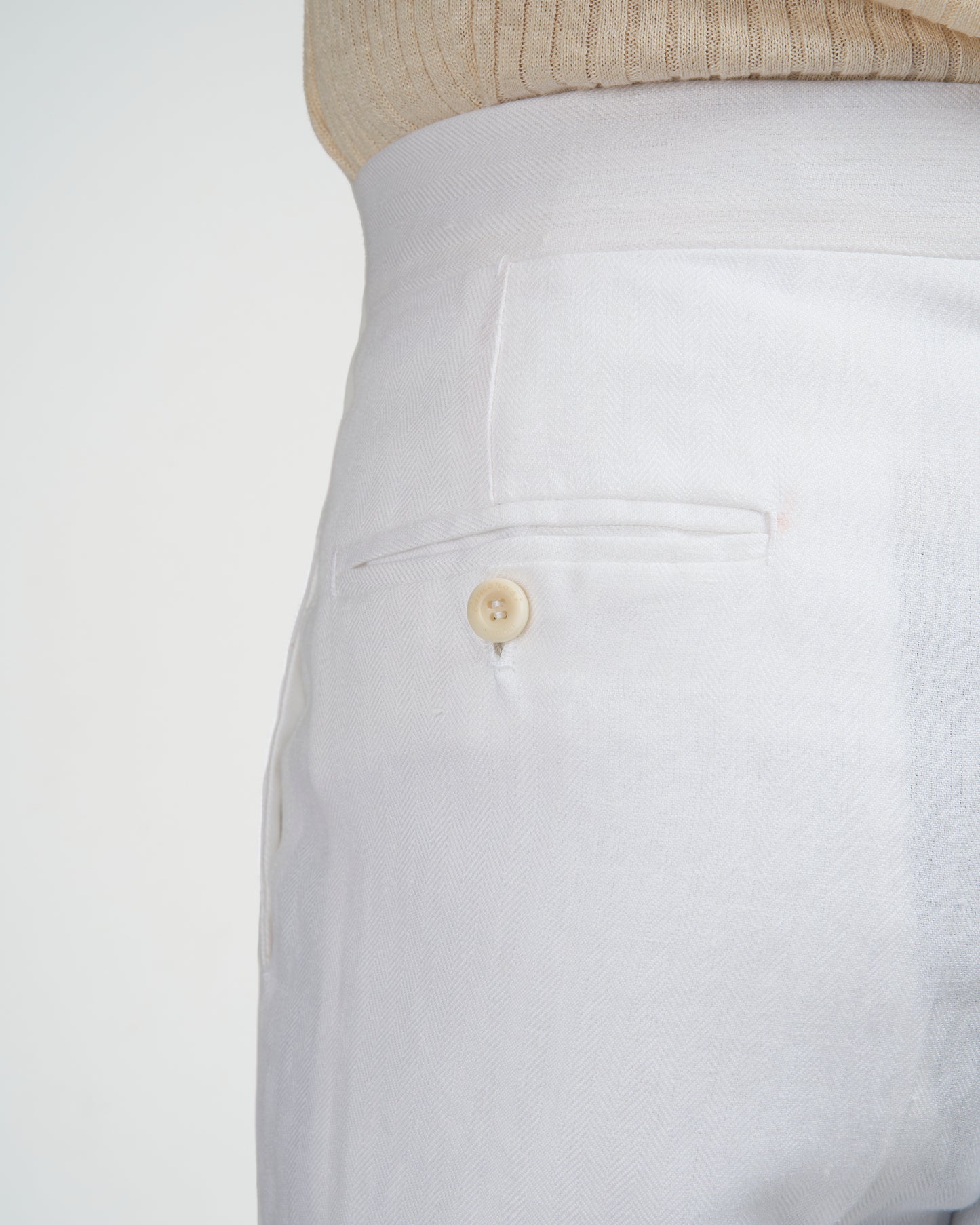 Herringbone linen trousers - Single pleat trousers - White