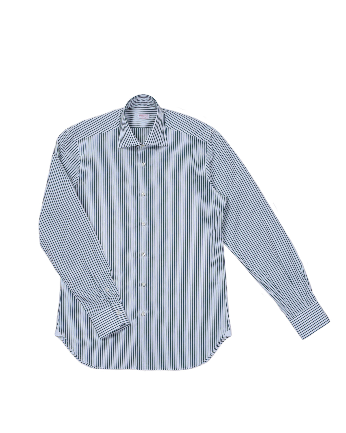 Spread collar shirt - Green stripe poplin