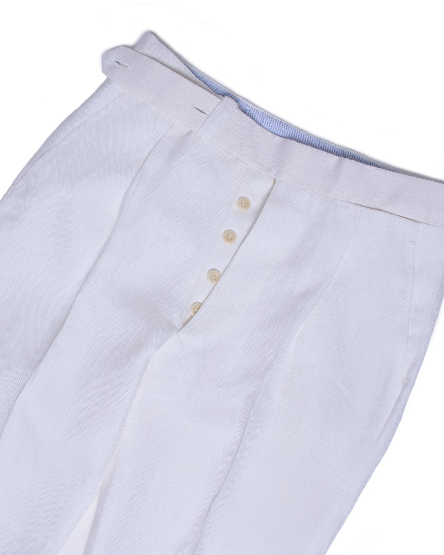 Herringbone linen trousers - Single pleat trousers - White