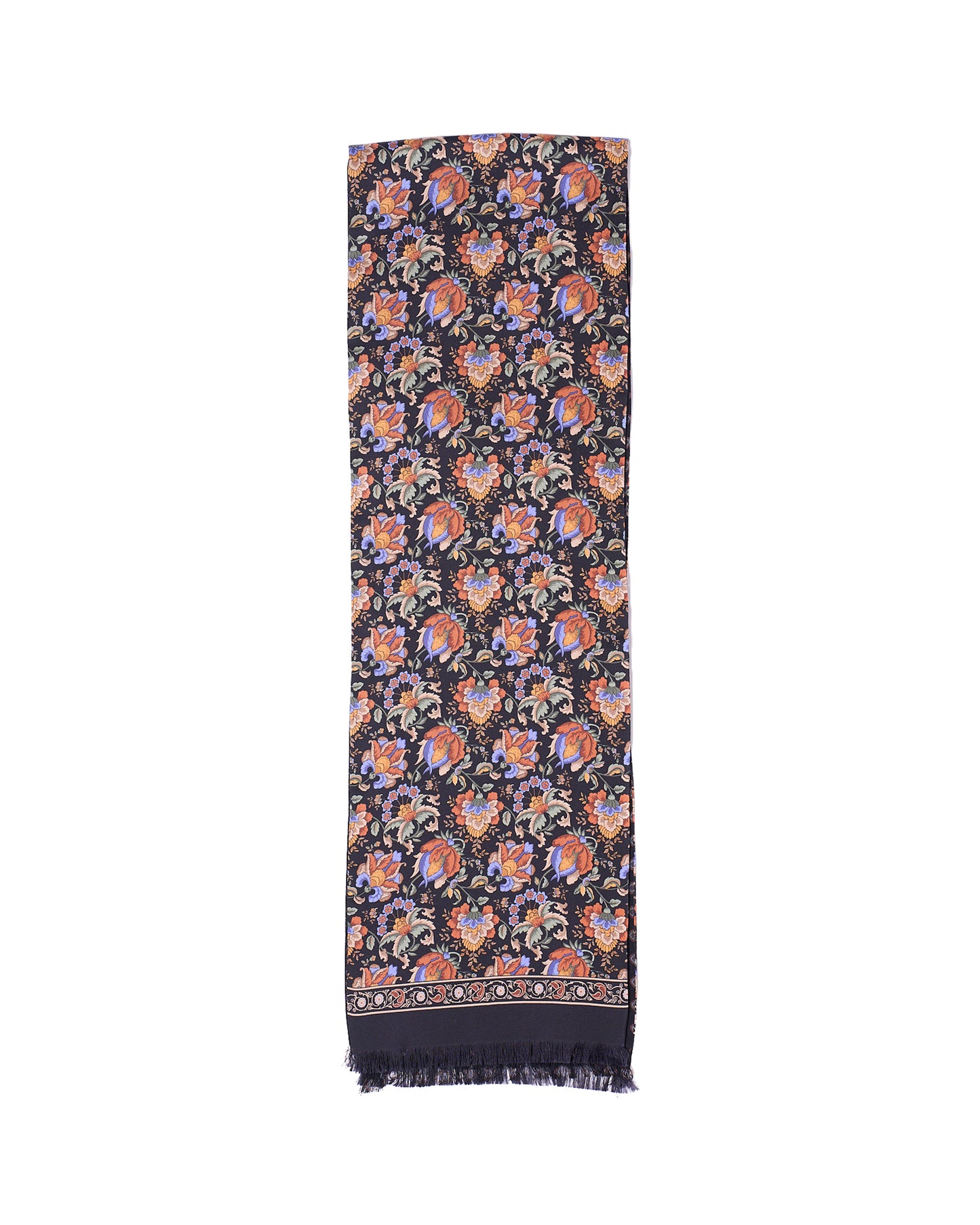 Scarf - Rectangle - Black with colourful flower motif