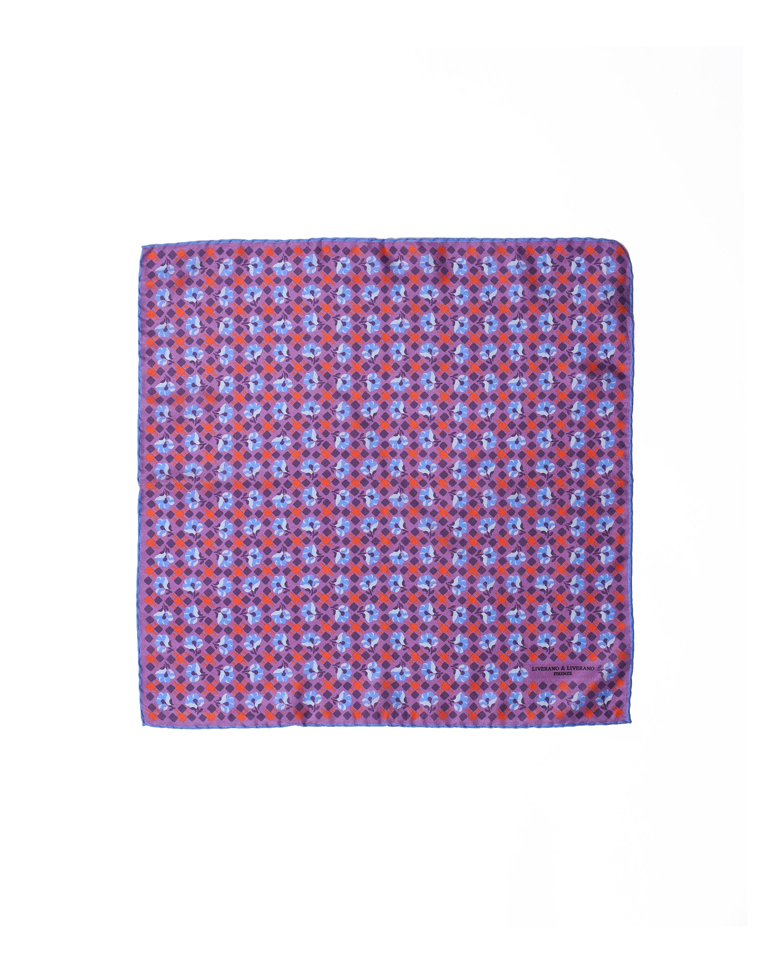Pocket square - silk - Purple with blue flower motif