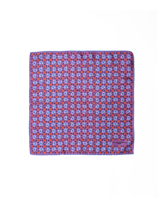 Pocket square - silk - Purple with blue flower motif
