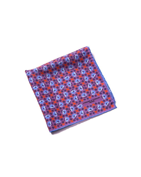 Pocket square - silk - Purple with blue flower motif