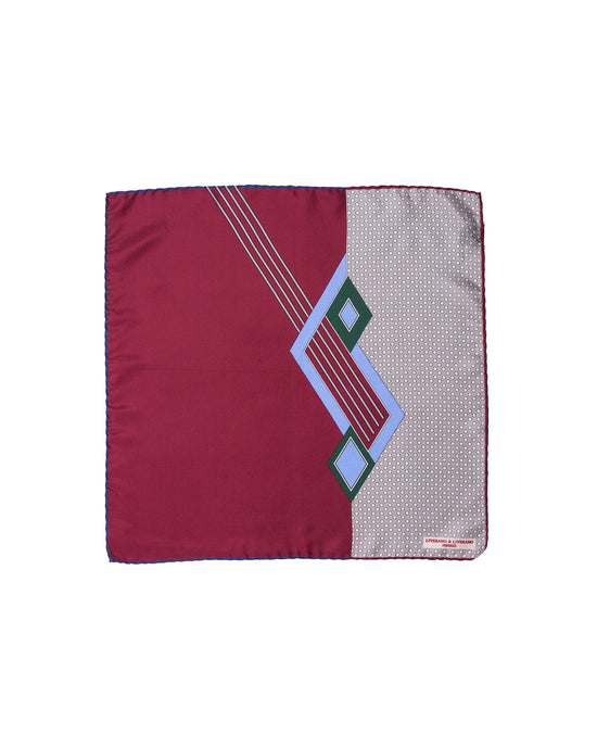 Pocket square - silk - Grey and burgundy art deco