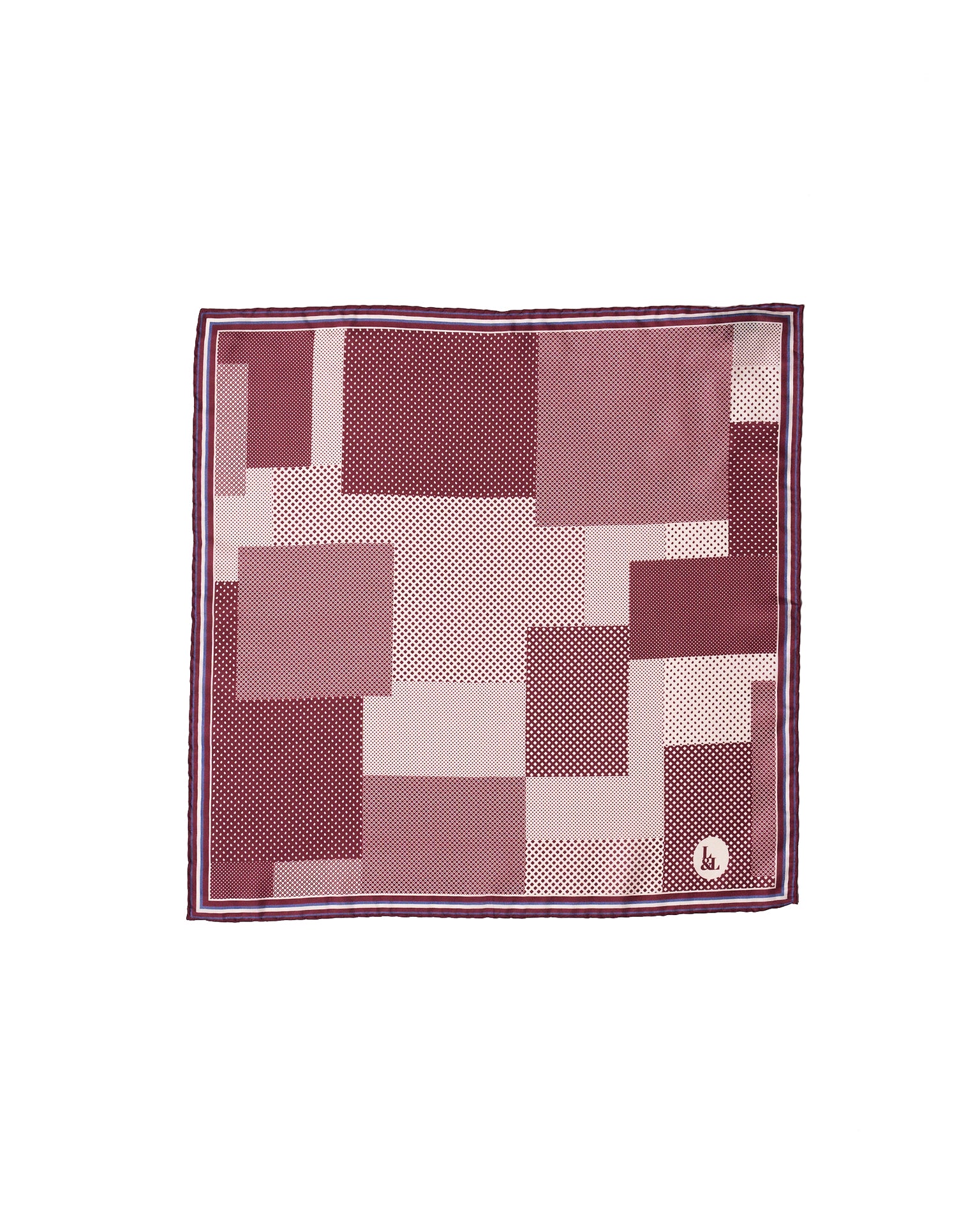 Pocket square - Silk - Burgundy Multi dots and patterns