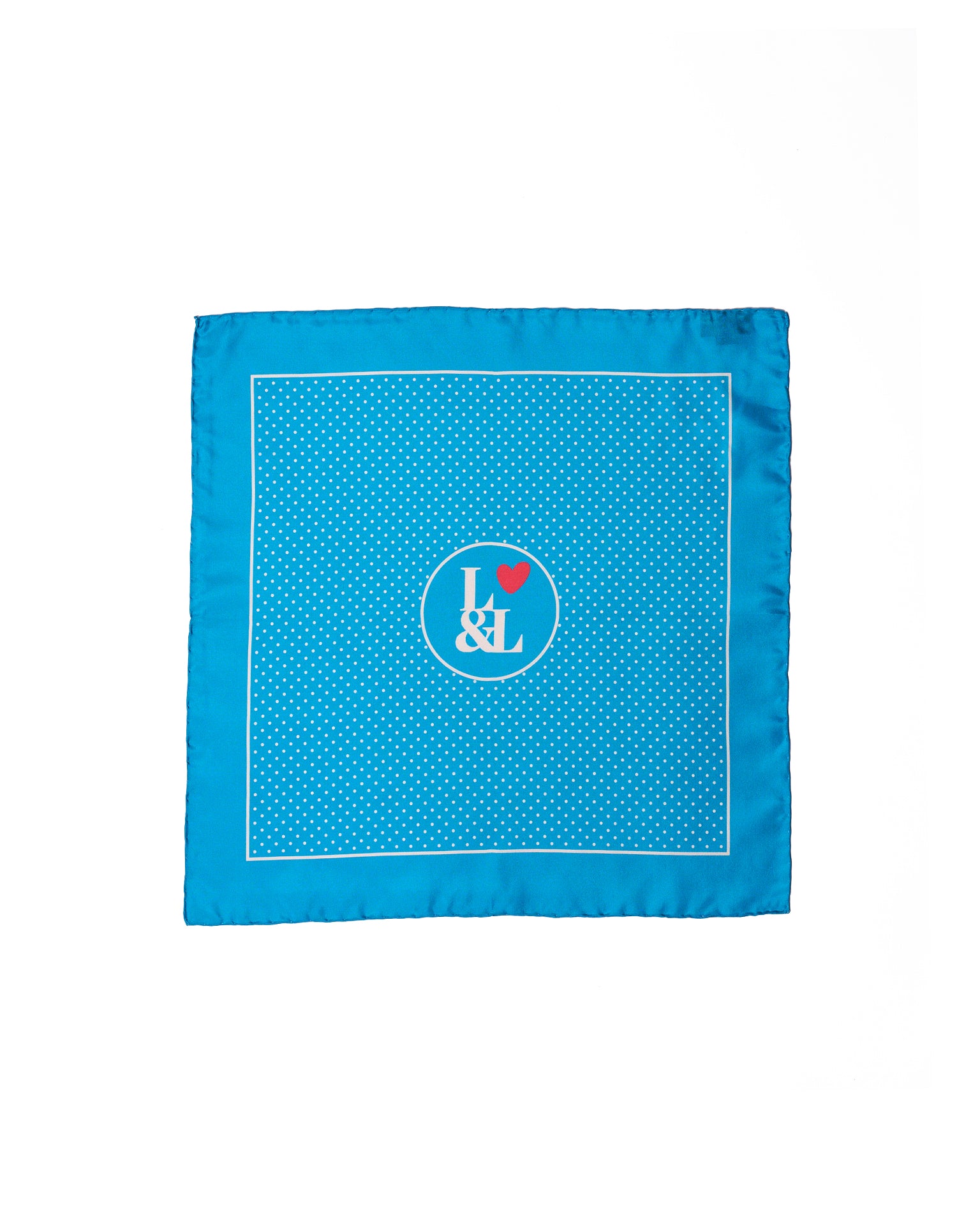 Pocket square - Silk - Light blue dots with logo