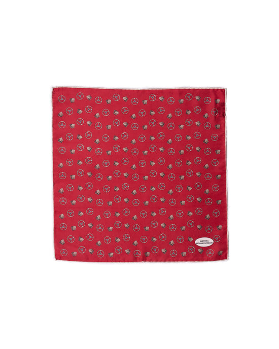 Pocket square - Silk - Red with brown gloves and wheels