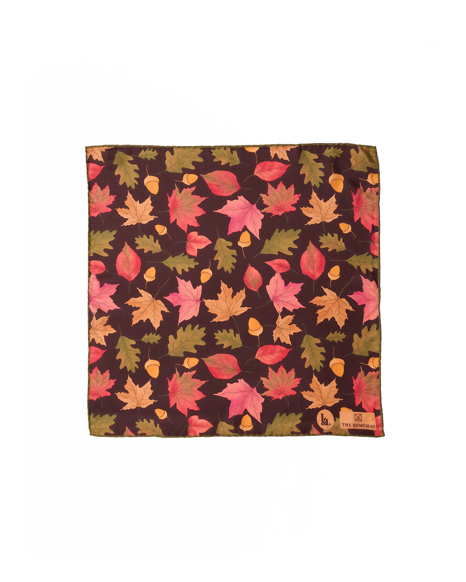 Pocket square - Silk -  Brown with maple for the Somchai