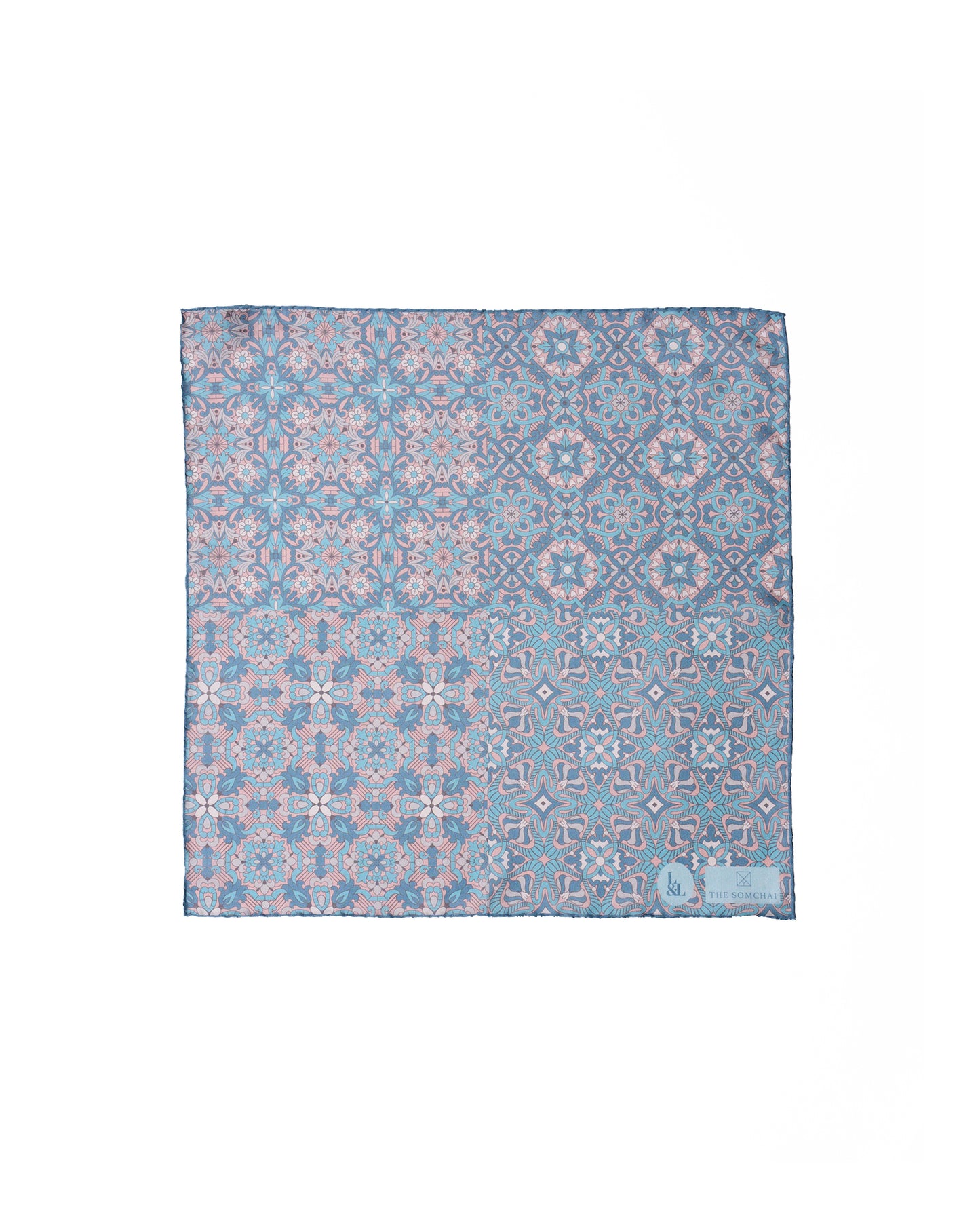 Pocket square - silk - Light blue bloom flower