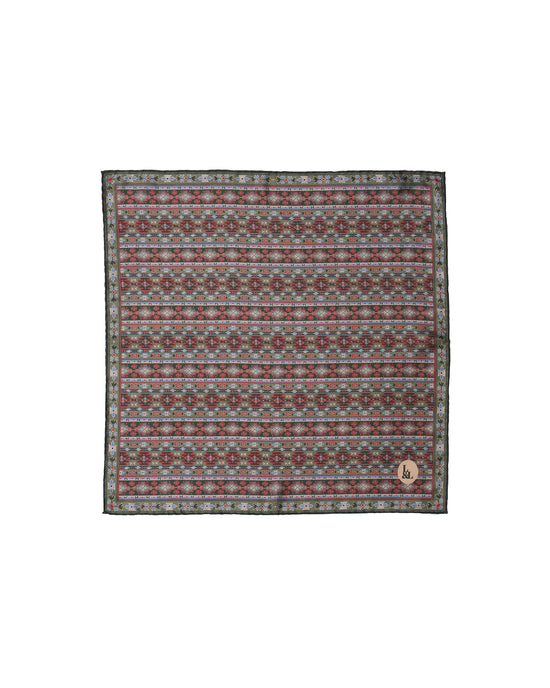 Pocket square - Silk - Green navajo pattern