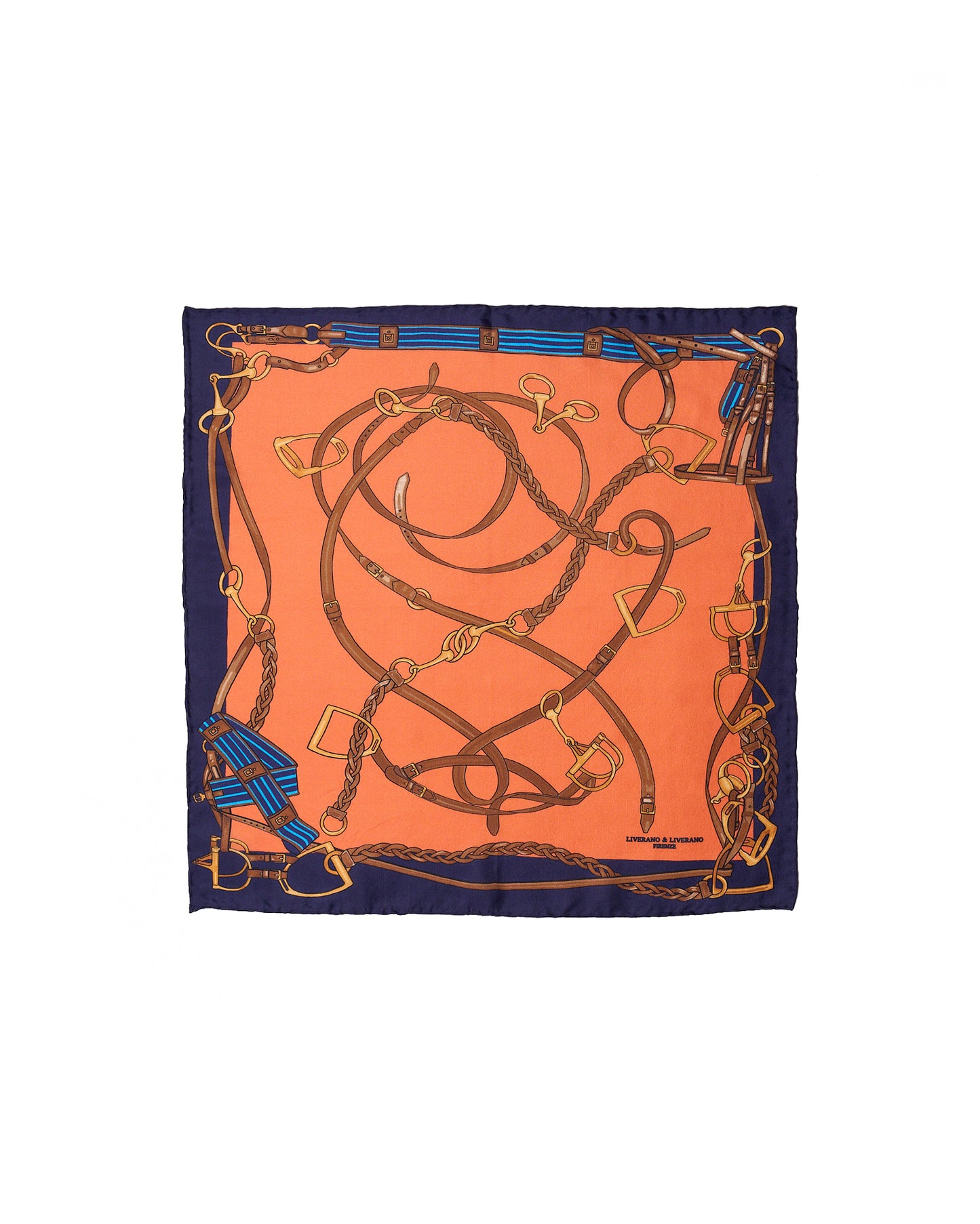 Pocket square -Silk - Orange and blue leather and hinge
