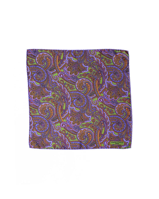 Pocket square - Silk - Purple gingham with green