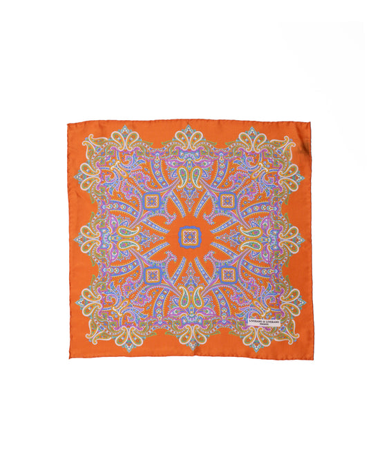Pocket square - Silk - Orange with colorful gingham