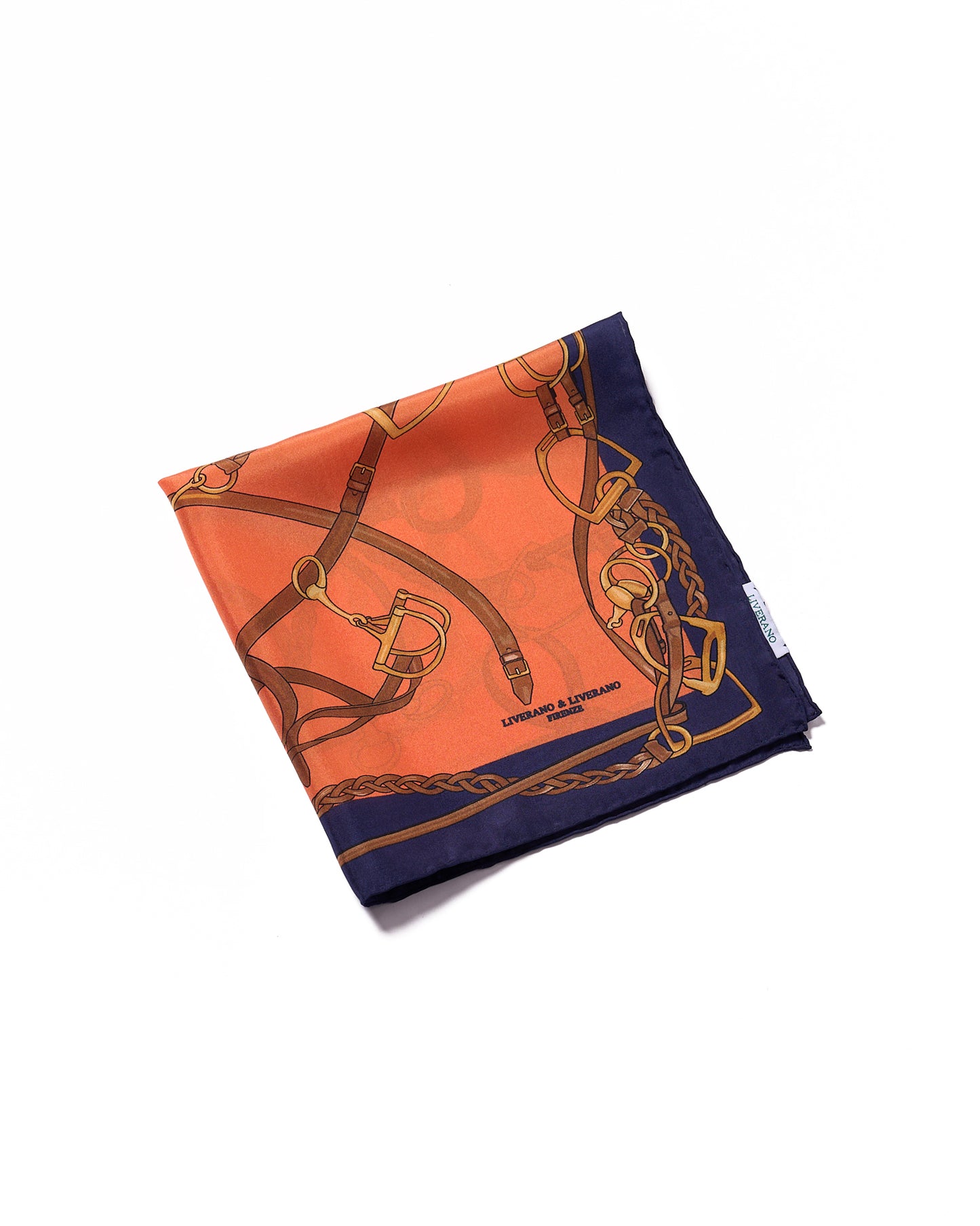 Pocket square -Silk - Orange and blue leather and hinge