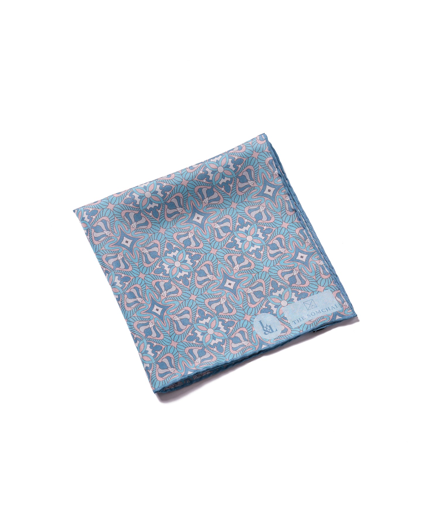 Pocket square - silk - Light blue bloom flower