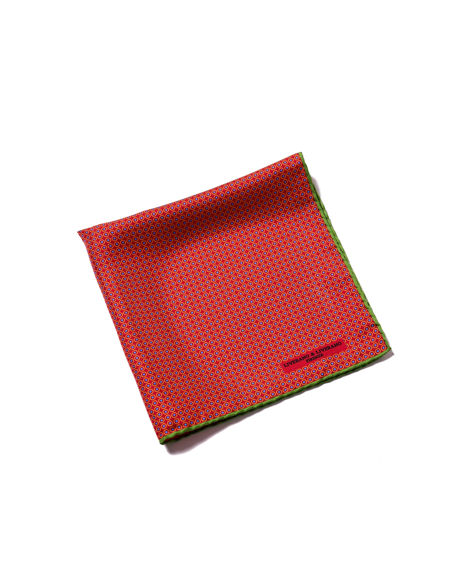 Pocket square - Silk - Red with yellow circle and blue dot