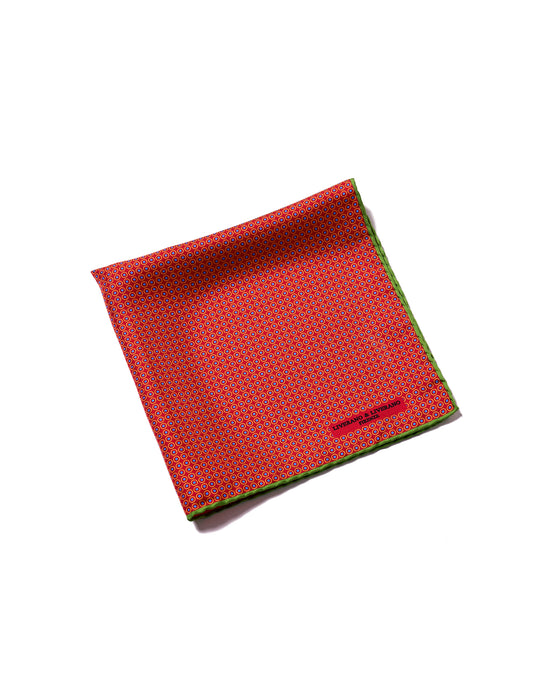 Pocket square - Silk - Red with yellow circle and blue dot