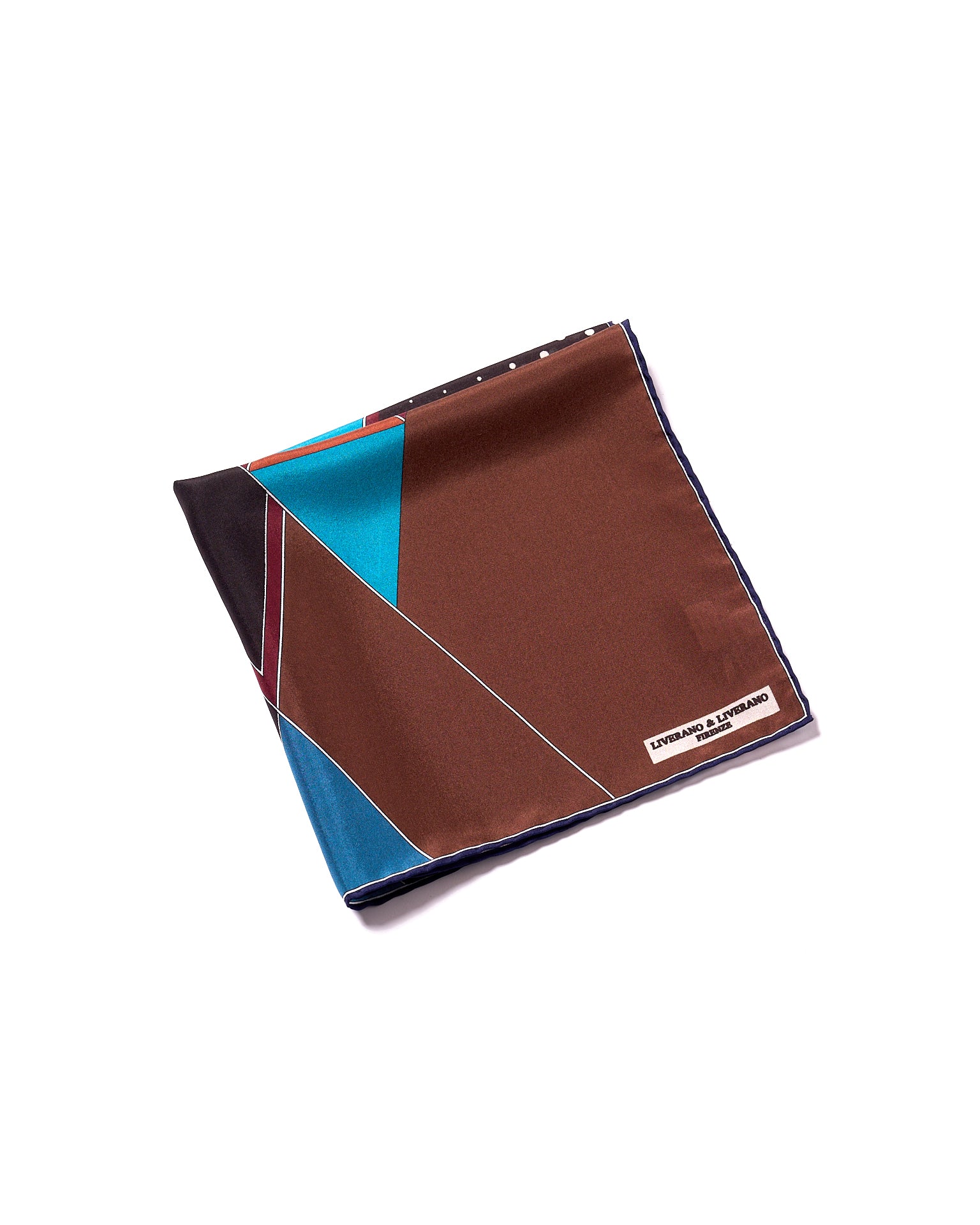 Pocket square - Silk -  Almond brown with blue art deco