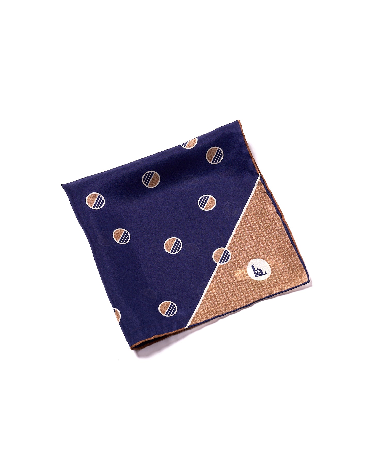 Pocket square - silk - Navy blue with large brown circle