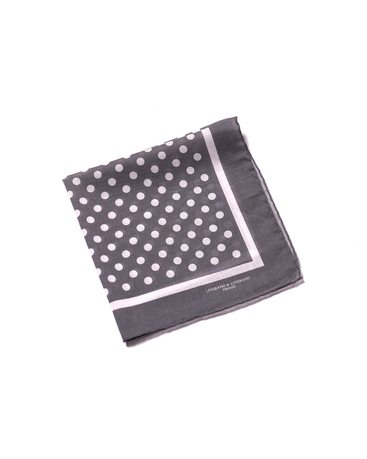Pocket square - Cotton - Medium grey with white dots print