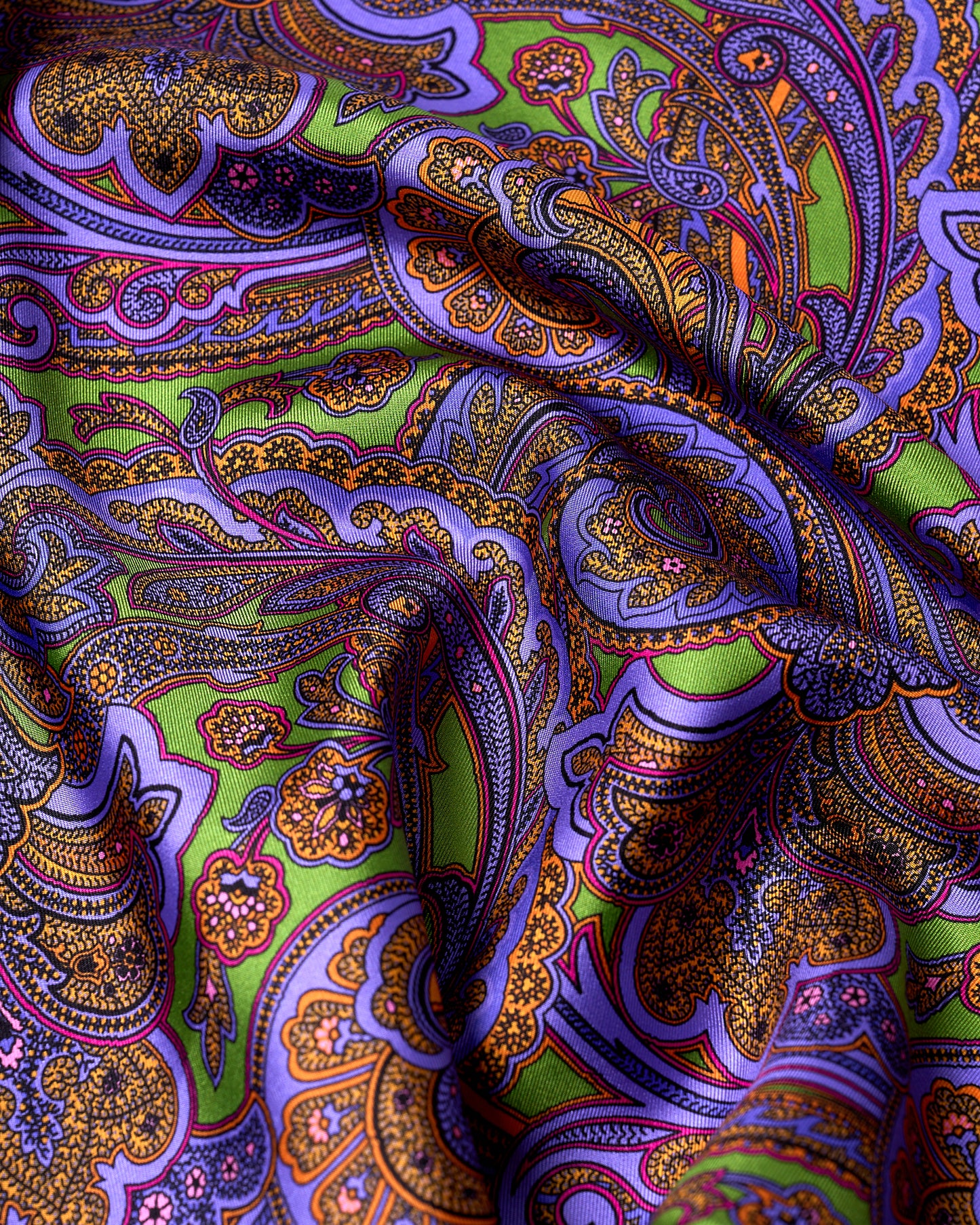 Pocket square - Silk - Purple gingham with green