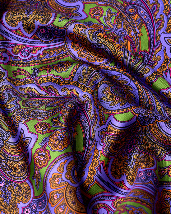 Pocket square - Silk - Purple gingham with green