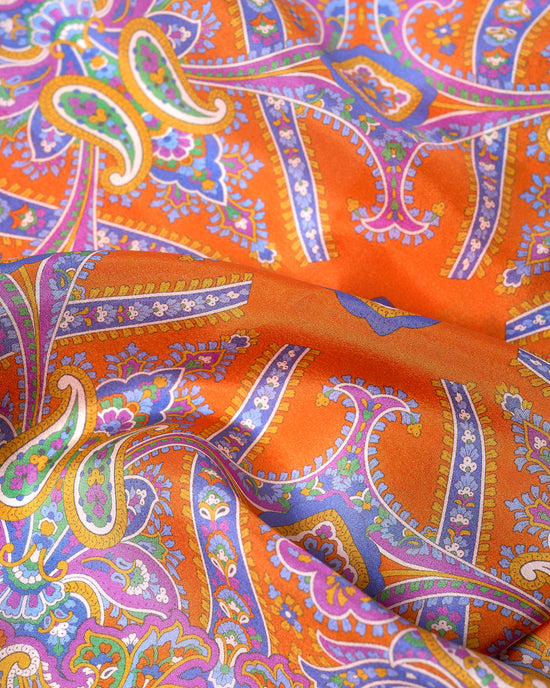 Pocket square - Silk - Orange with colorful gingham