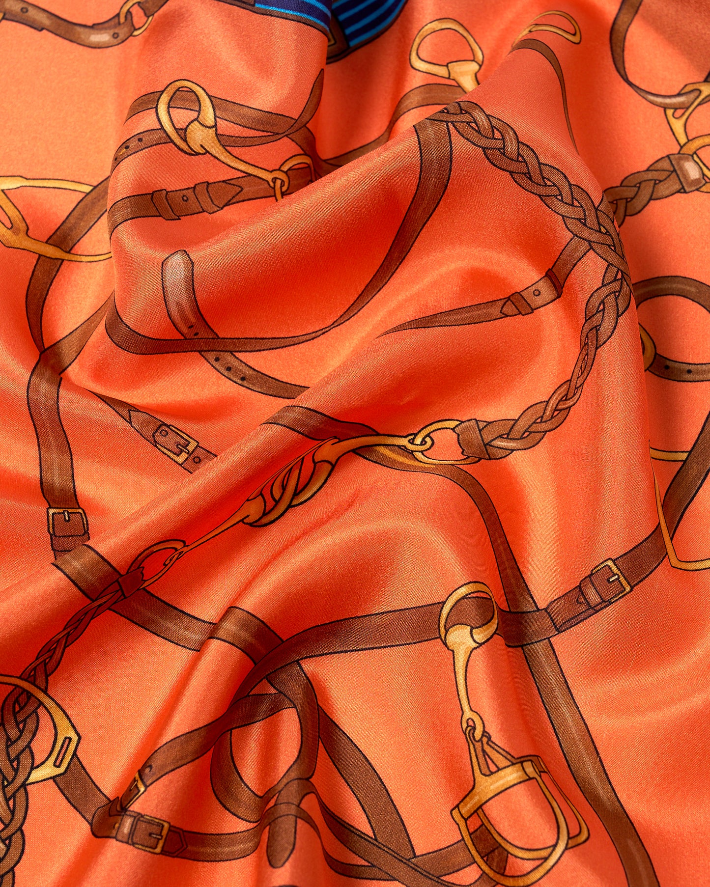 Pocket square -Silk - Orange and blue leather and hinge