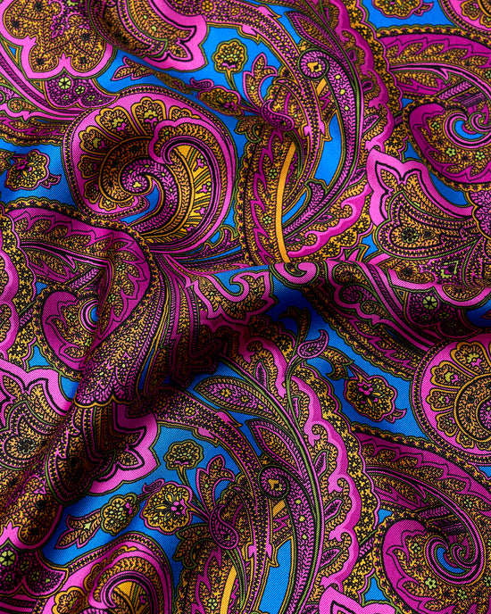 Pocket square - silk - Pink gingham with blue