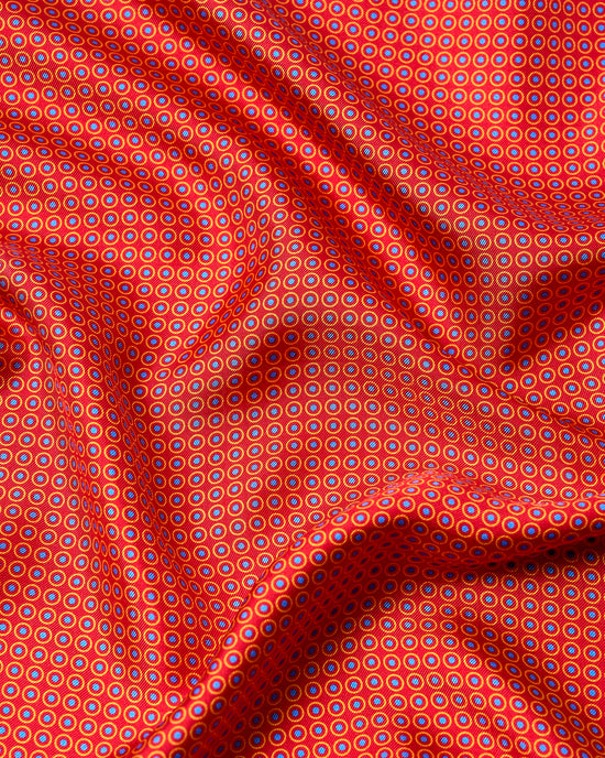 Pocket square - Silk - Red with yellow circle and blue dot