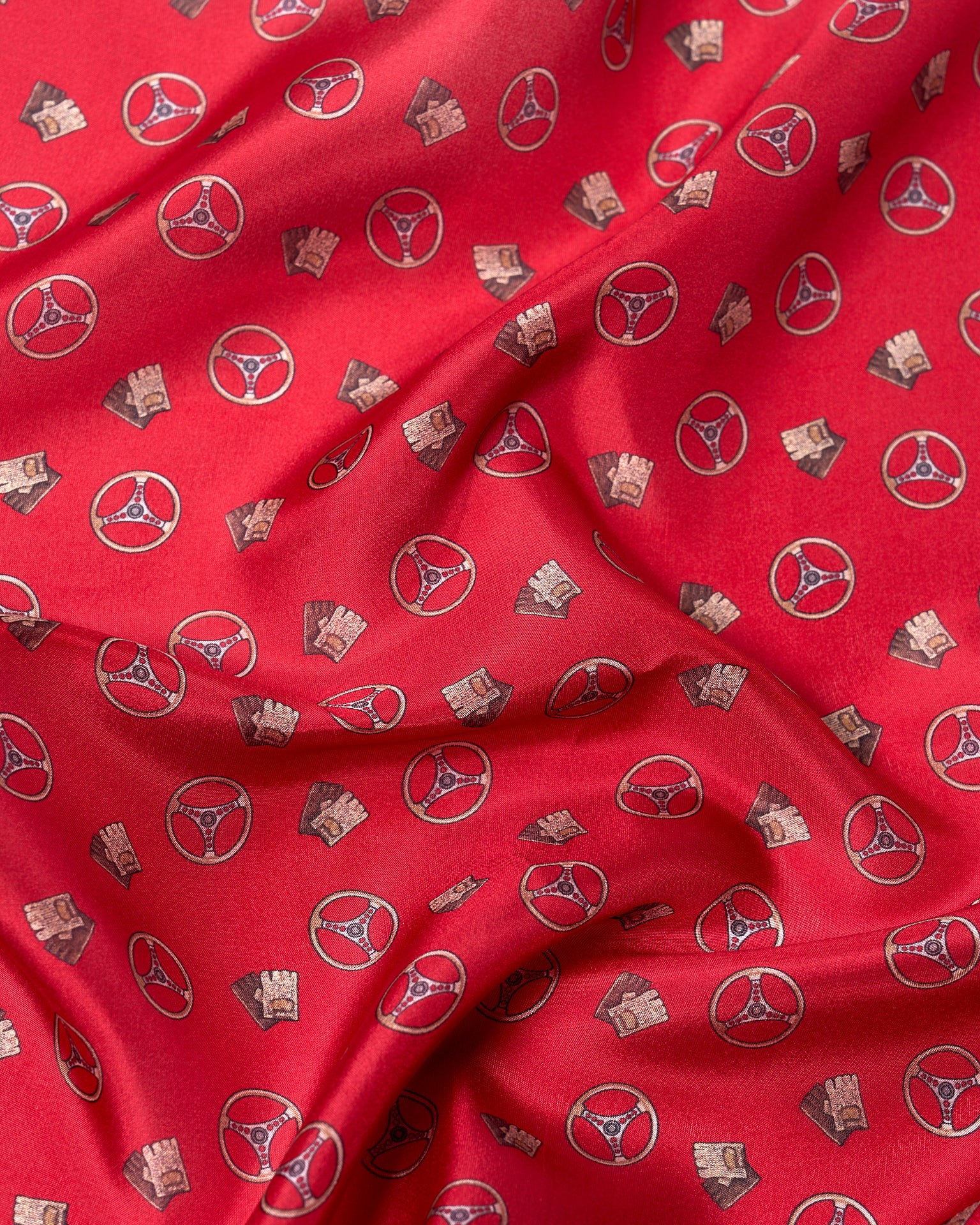 Pocket square - Silk - Red with brown gloves and wheels