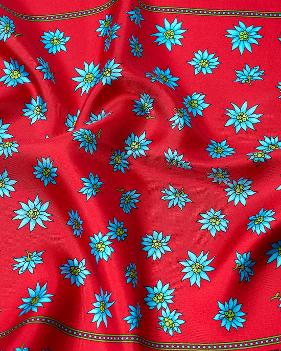 Pocket square - silk - Red with blue flower