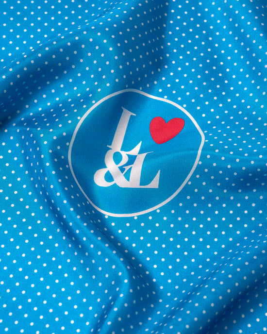 Pocket square - Silk - Light blue dots with logo