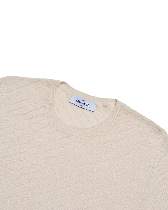 Knitted zigzag linen and cotton T-shirt - Off white