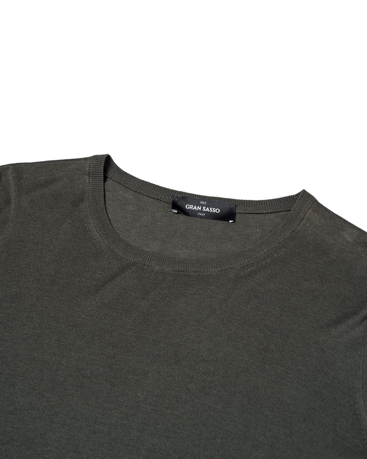 Knitted silk crewneck t-shirt - Military green