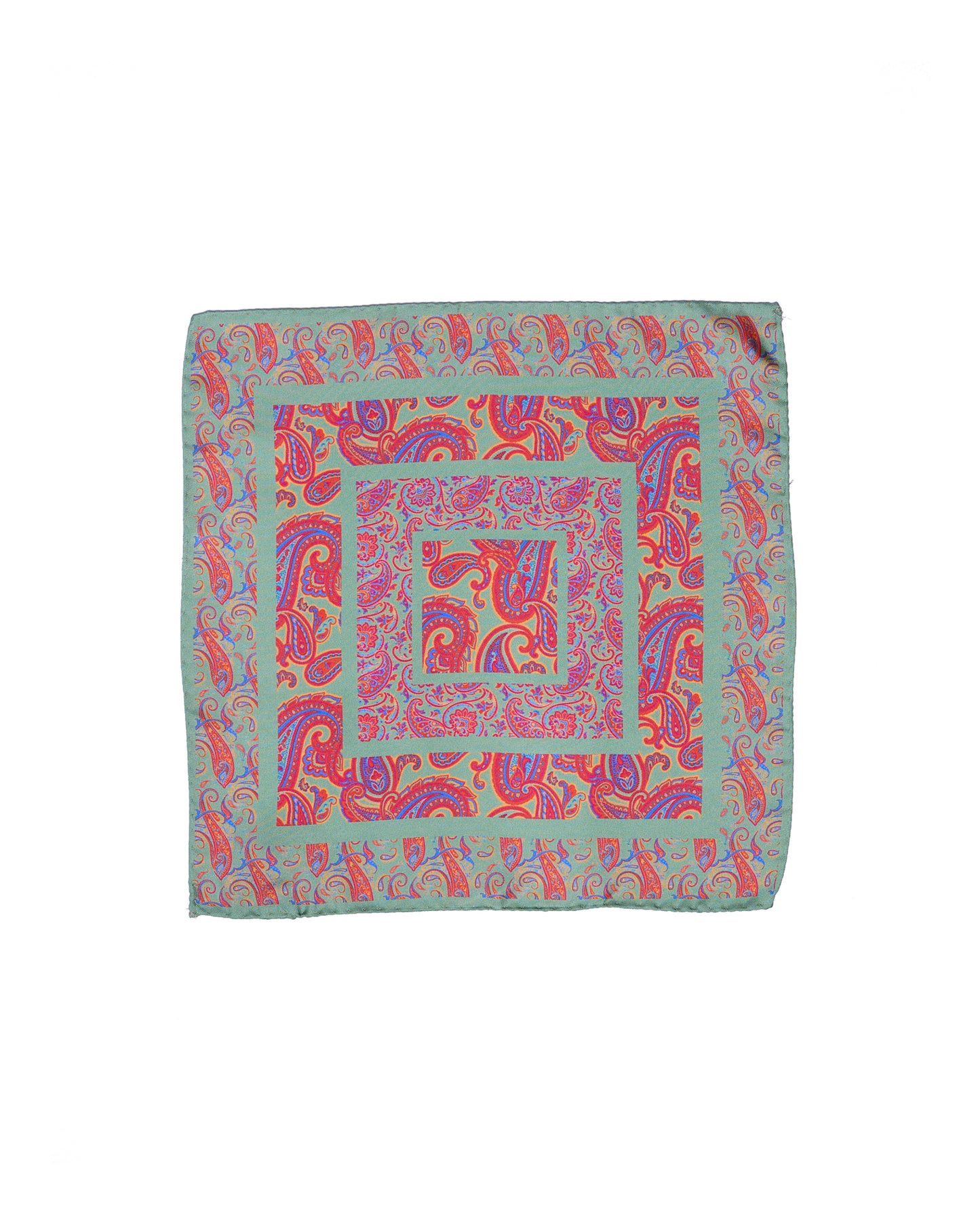 Pocket square - Olive green with reddish gingham - silk