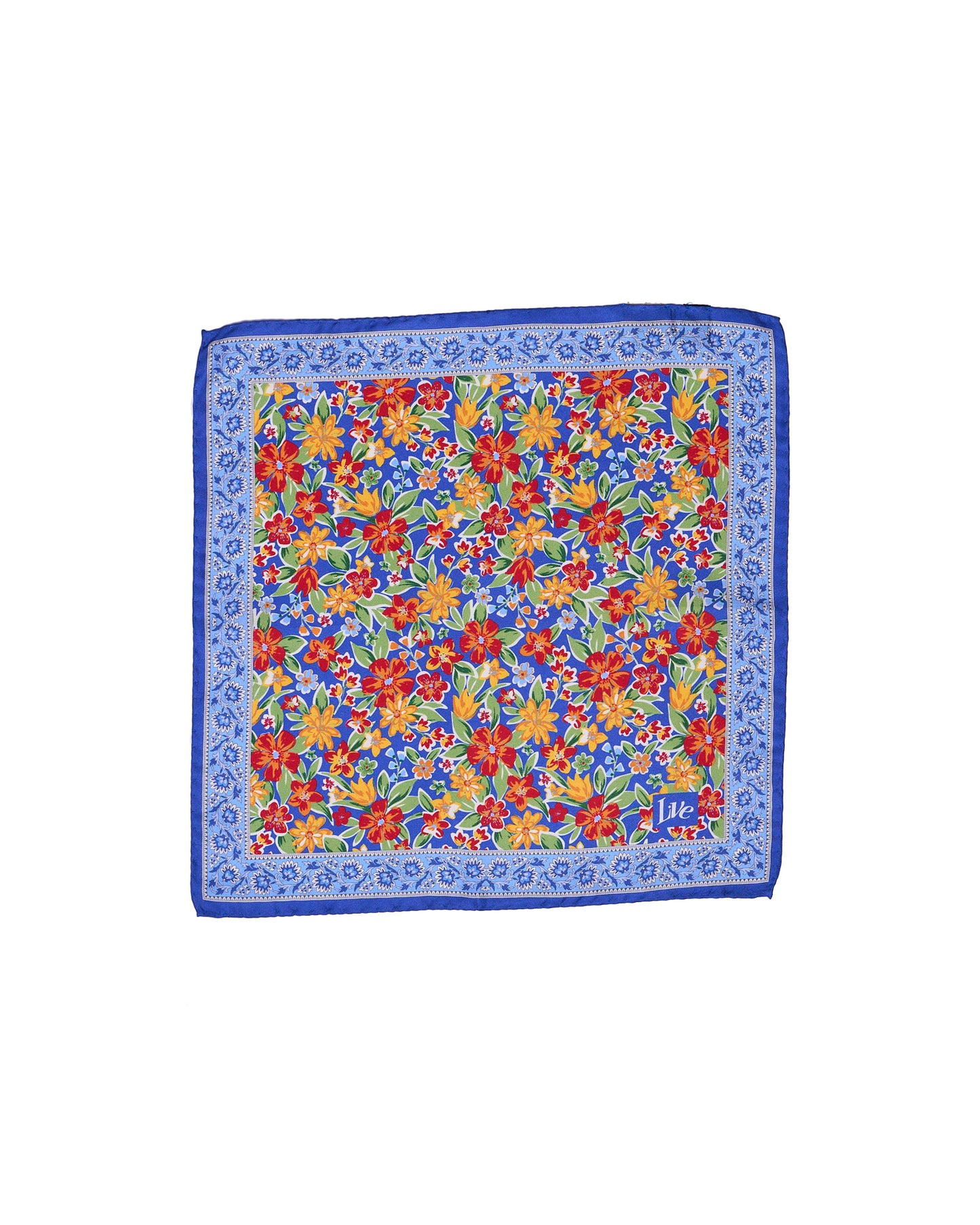 Pocket square - Silk - small - colorful flower with blue rim