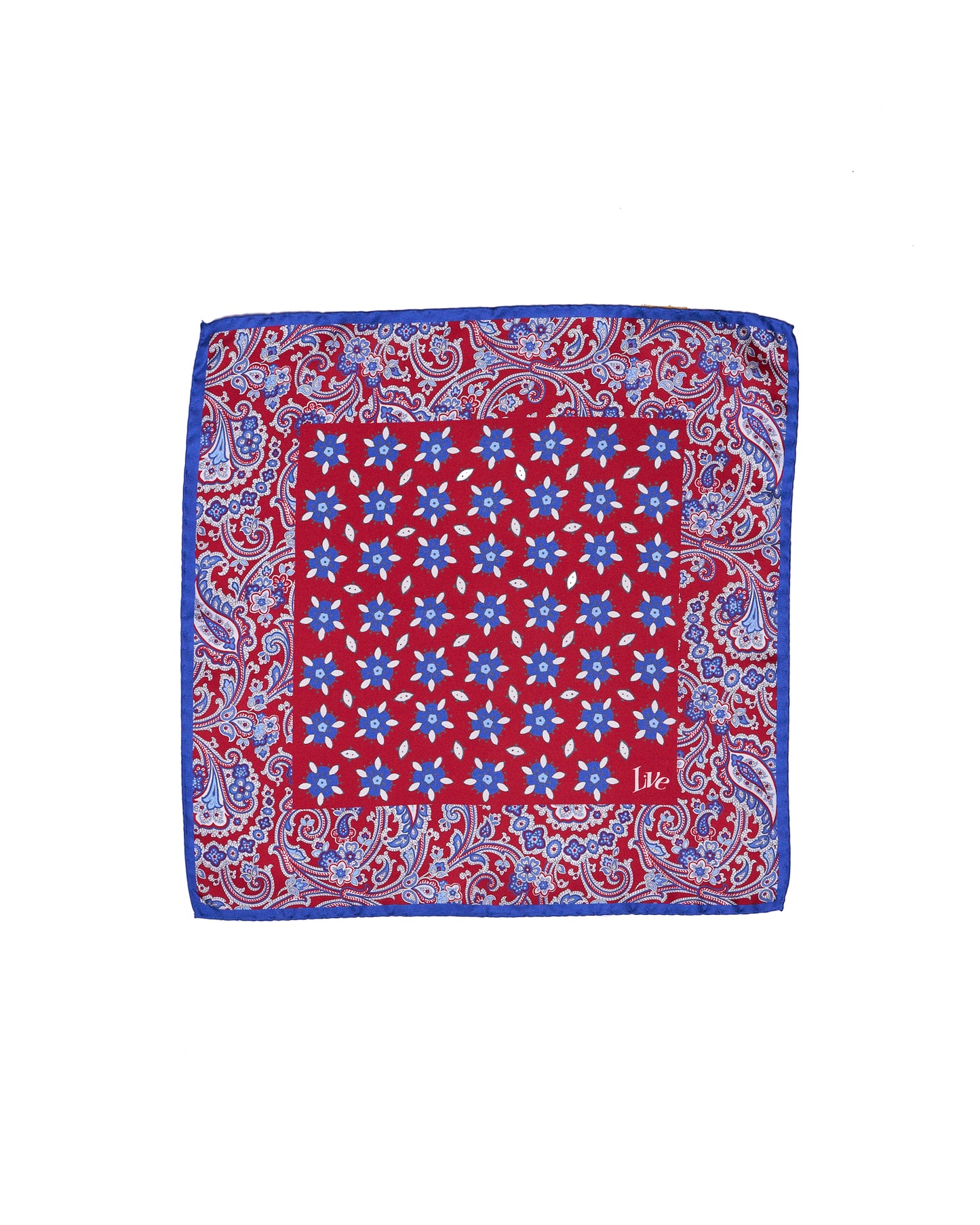 Pocket square - Silk - small - red motif with blue  rim