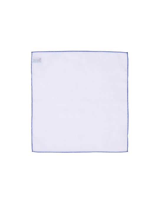 Pocket square - cotton / linen - White with blue rim