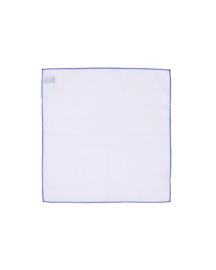 Pocket square - cotton / linen - White with blue rim