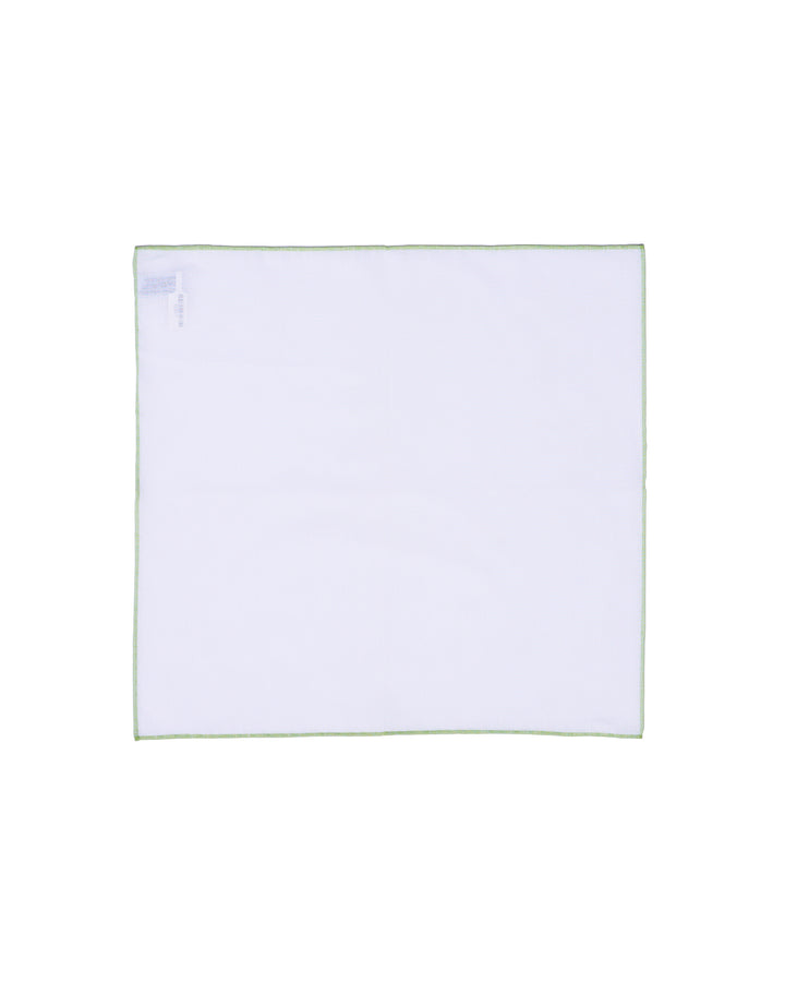 Pocket square - cotton / linen - White with green rim