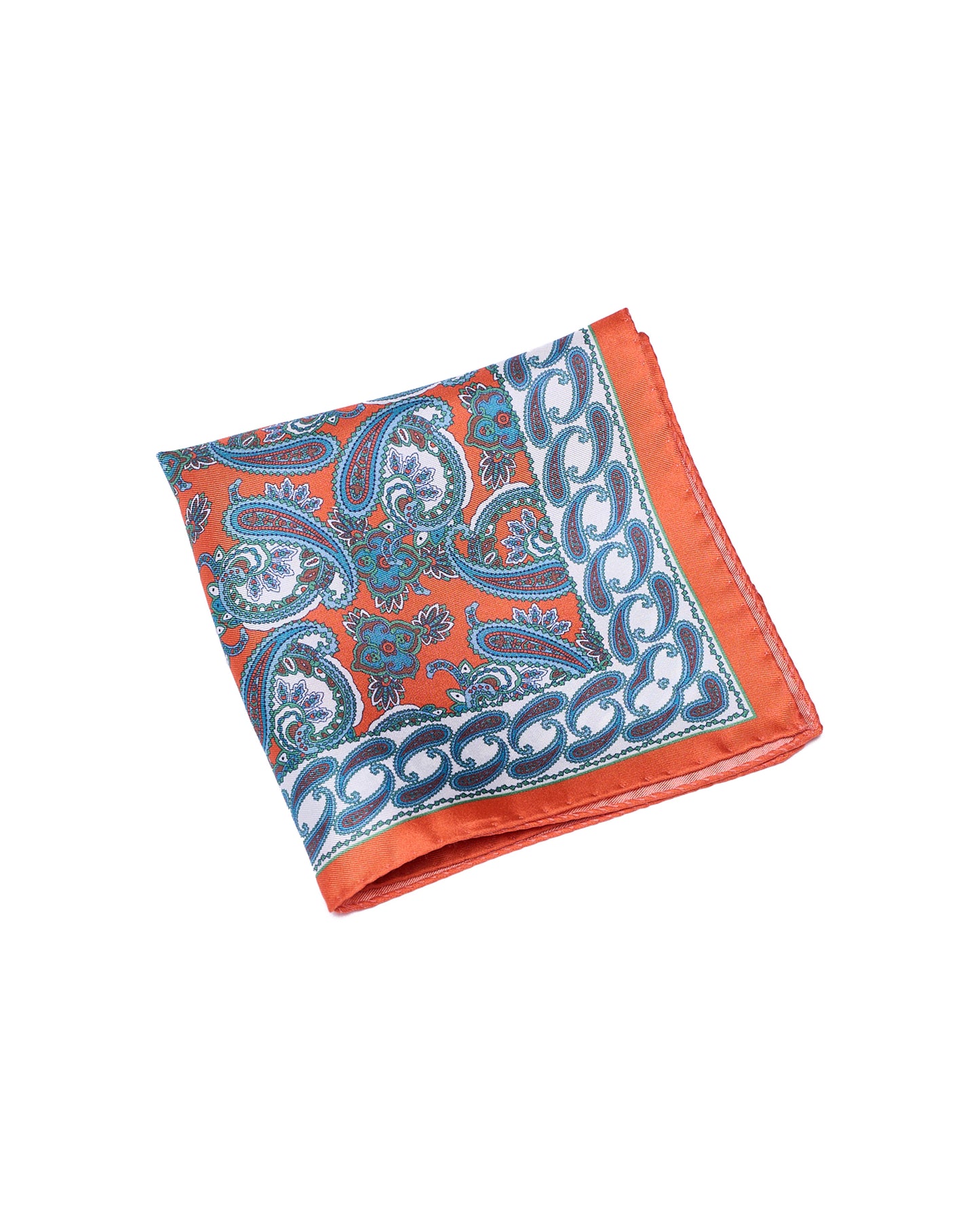 Pocket square - Orange with brown and white gingham  - silk