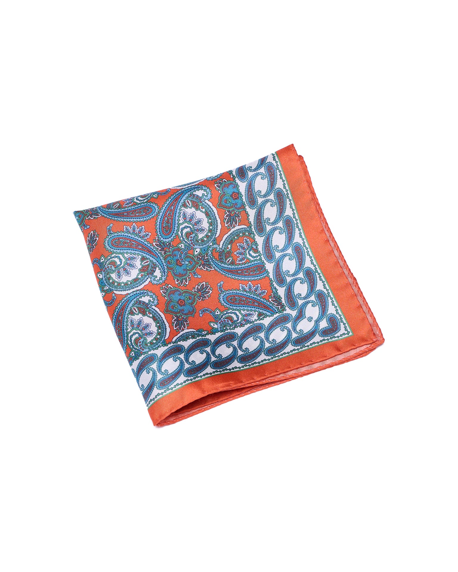 Pocket square - Orange with brown and white gingham  - silk