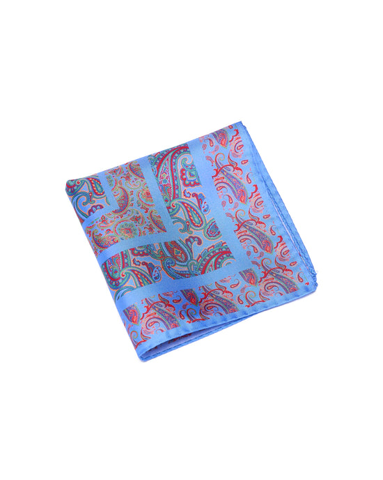 Pocket square - Light blue with reddish gingham  - silk