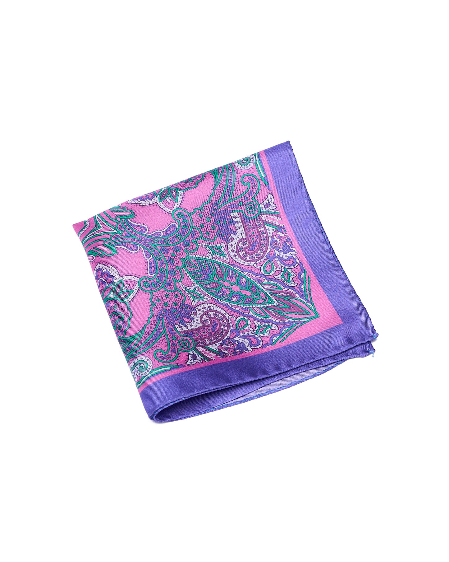 Pocket square - Pink with green carnival  - silk