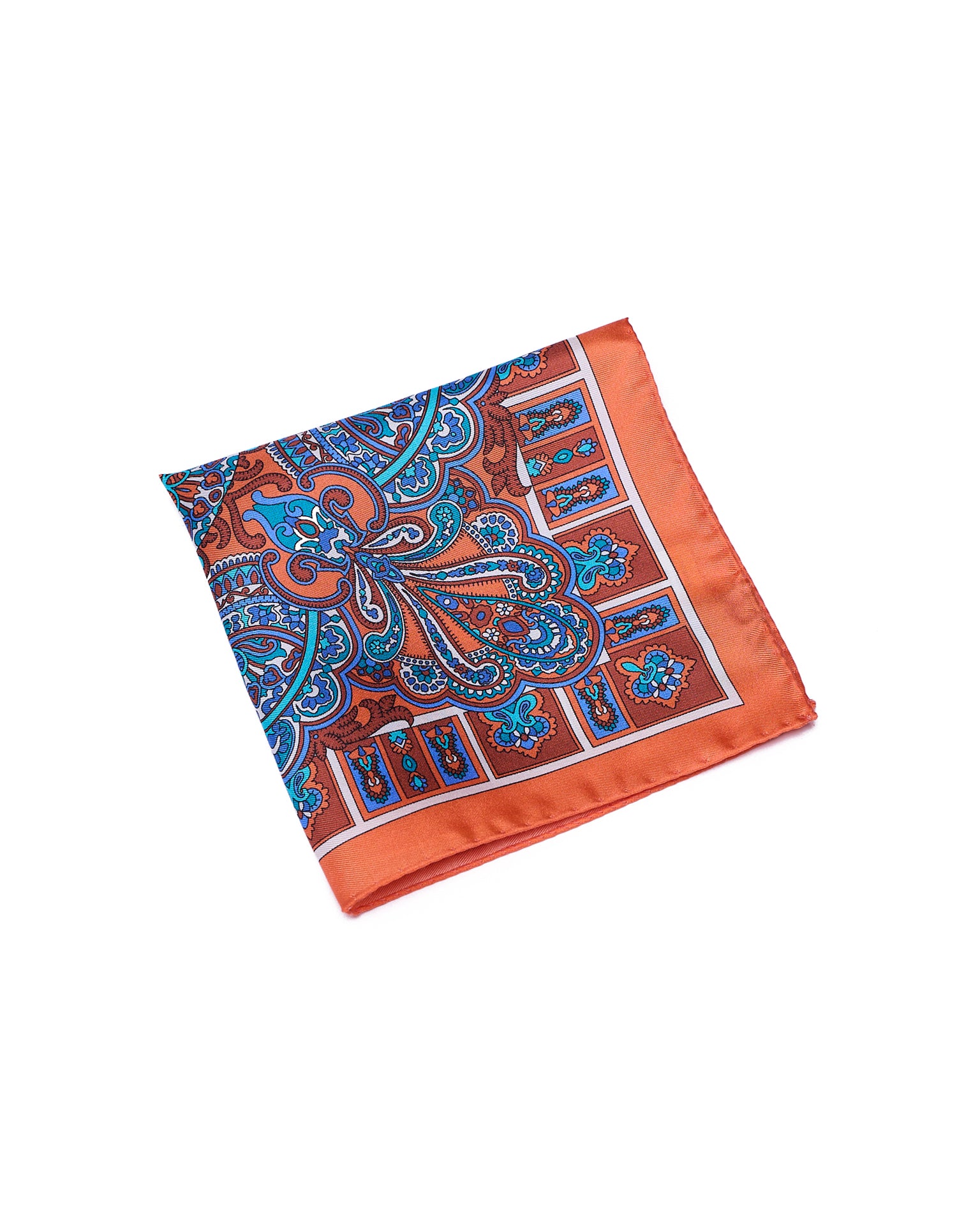 Pocket square - Orange with blue carnival  - silk