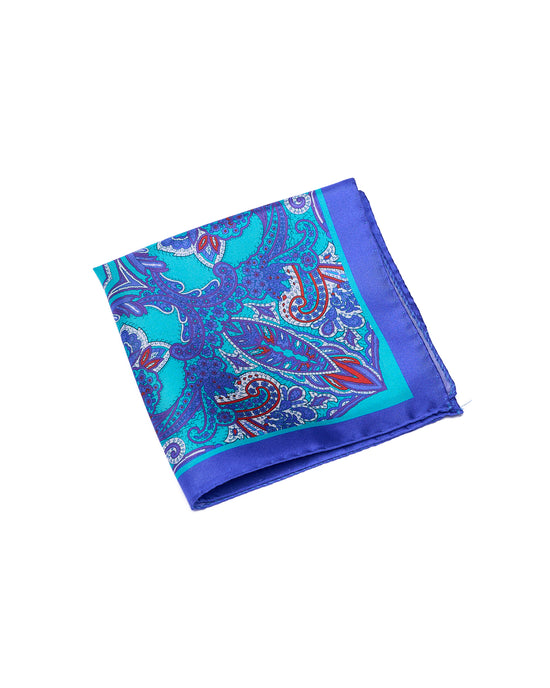 Pocket square - Light Blue with blue carnival  - silk