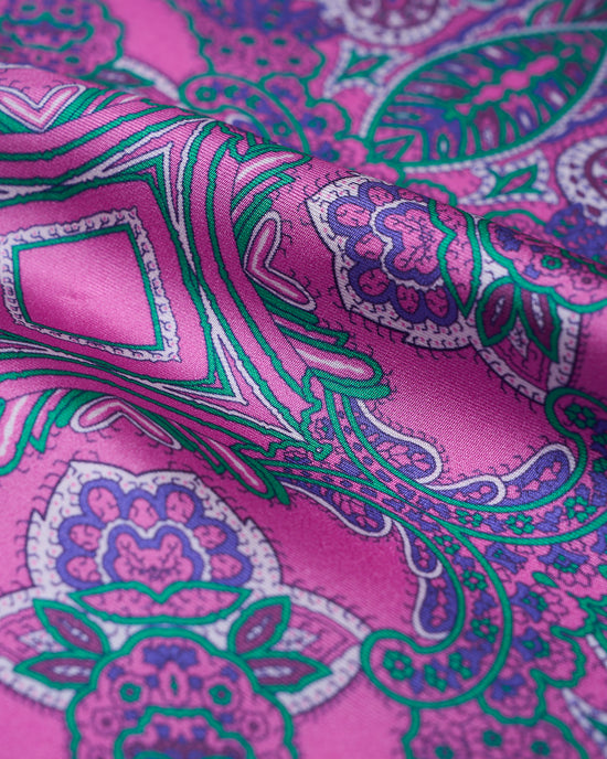 Pocket square - Pink with green carnival  - silk